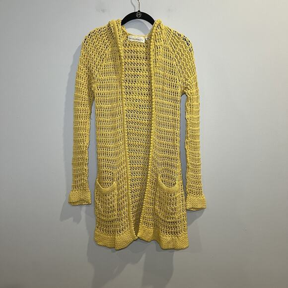 Charlie & Robin Anthropologie Butter Yellow Open-Knit Cardigan Sweater Size S - Picture 1 of 7